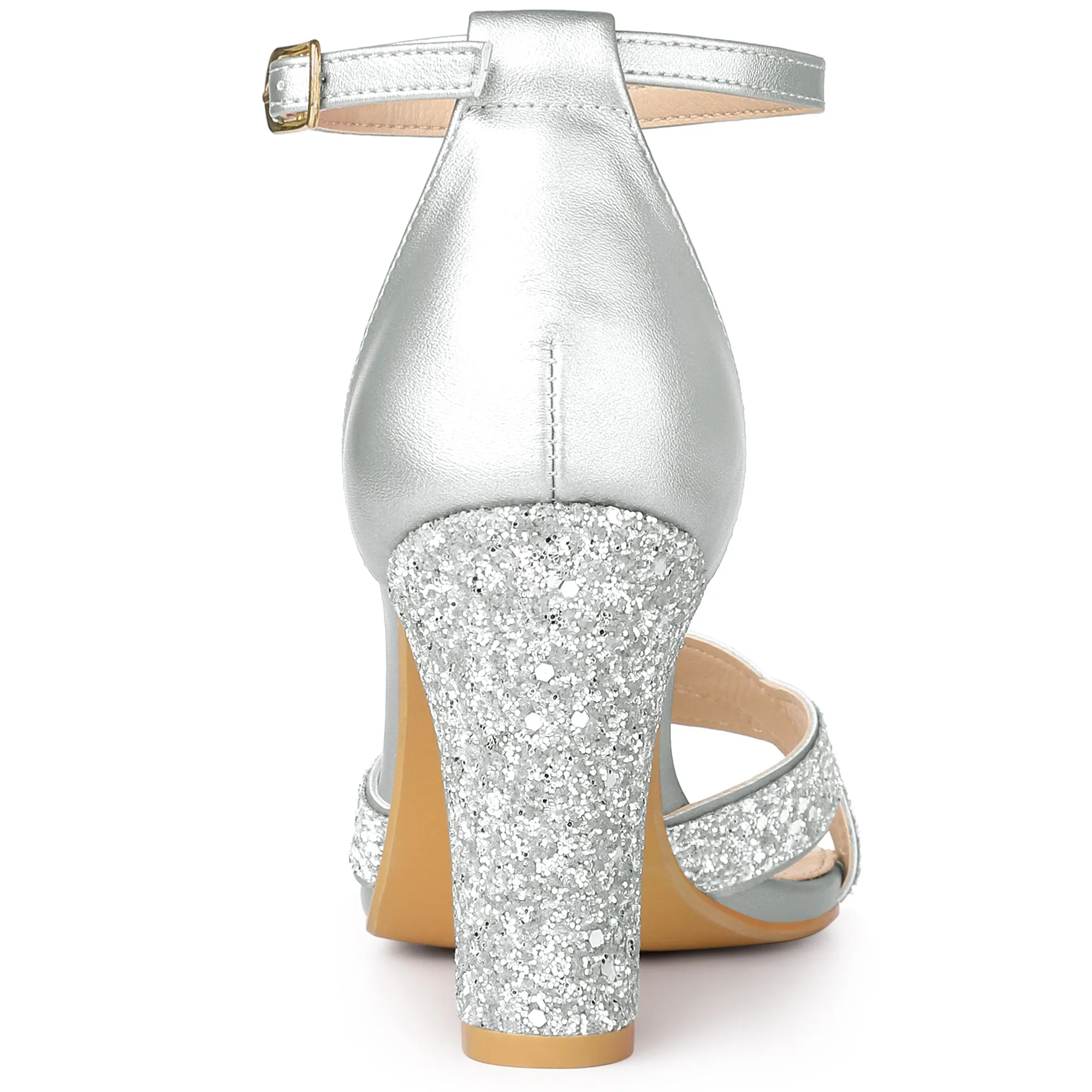 Women's Bling Glitter Ankle Strap High Chunky Heel Sandals sold by Allegra K product image thumbnail 4