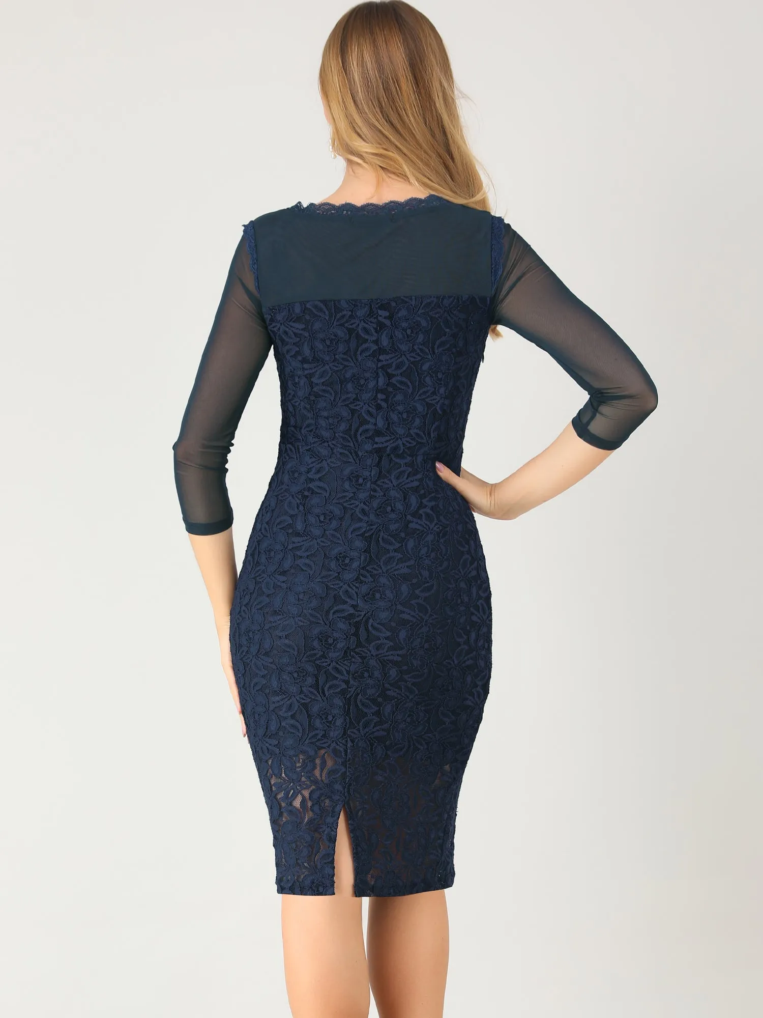Elegant Mesh Sheer Long Sleeve Stretch Knit Floral Lace Bodycon Dress sold by Allegra K product image thumbnail 3
