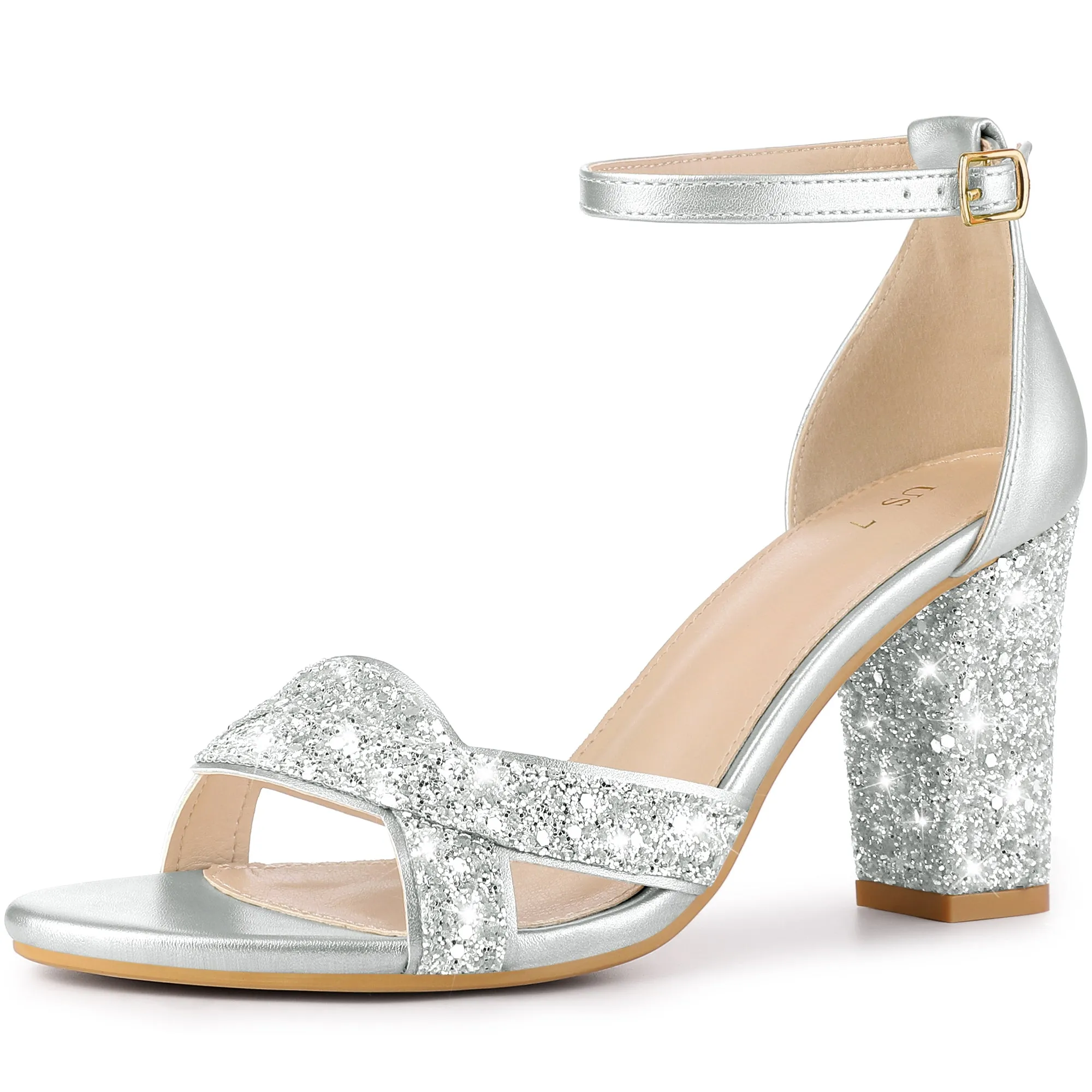 Women's Bling Glitter Ankle Strap High Chunky Heel Sandals sold by Allegra K product image thumbnail 2