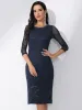 Elegant Mesh Sheer Long Sleeve Stretch Knit Floral Lace Bodycon Dress sold by Allegra K