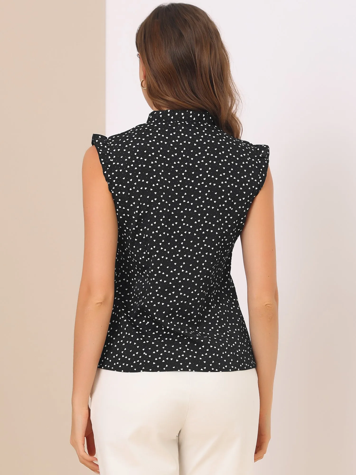 Chiffon Tie Neck Sleeveless Mesh Panel Retro Heart Shirt sold by Allegra K product image thumbnail 3