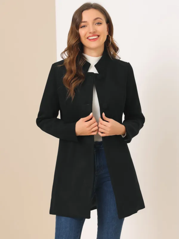 Stand Collar Single Breasted Solid Color Pea Coat sold by Allegra K