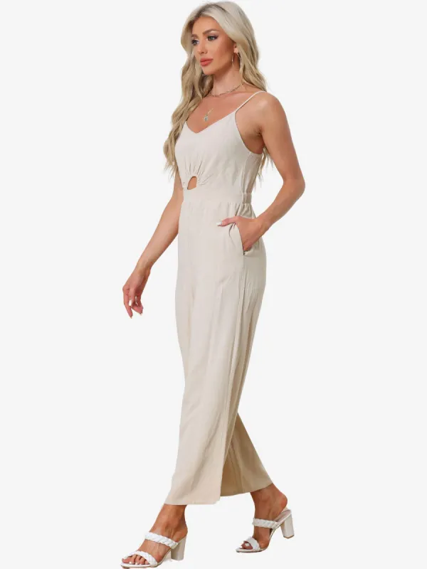 Casual Spaghetti Strap Cut Out Wide Leg Jumpsuit sold by Allegra K