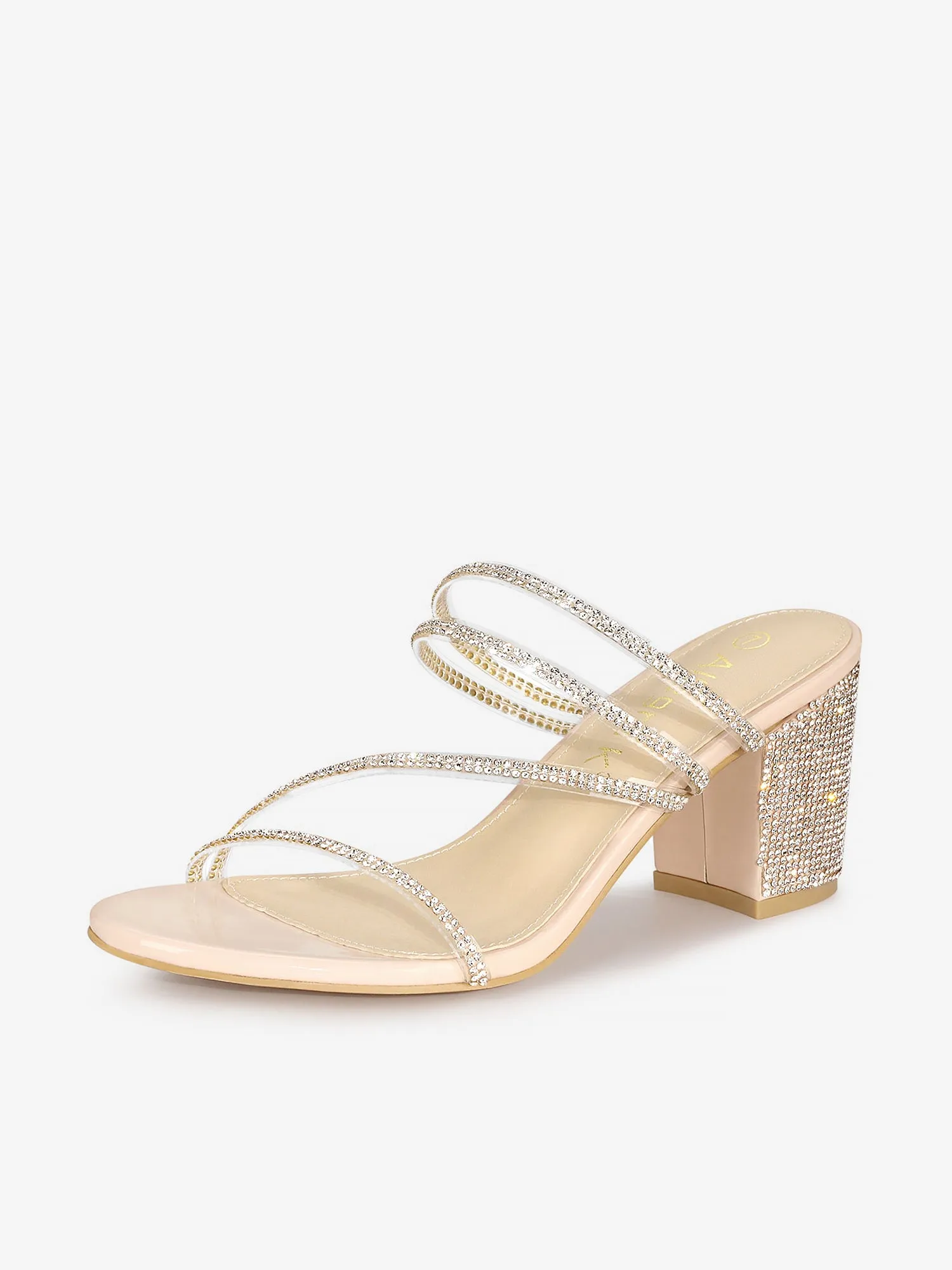 Strappy Rhinestone Block Heel Slide Sandals sold by Allegra K