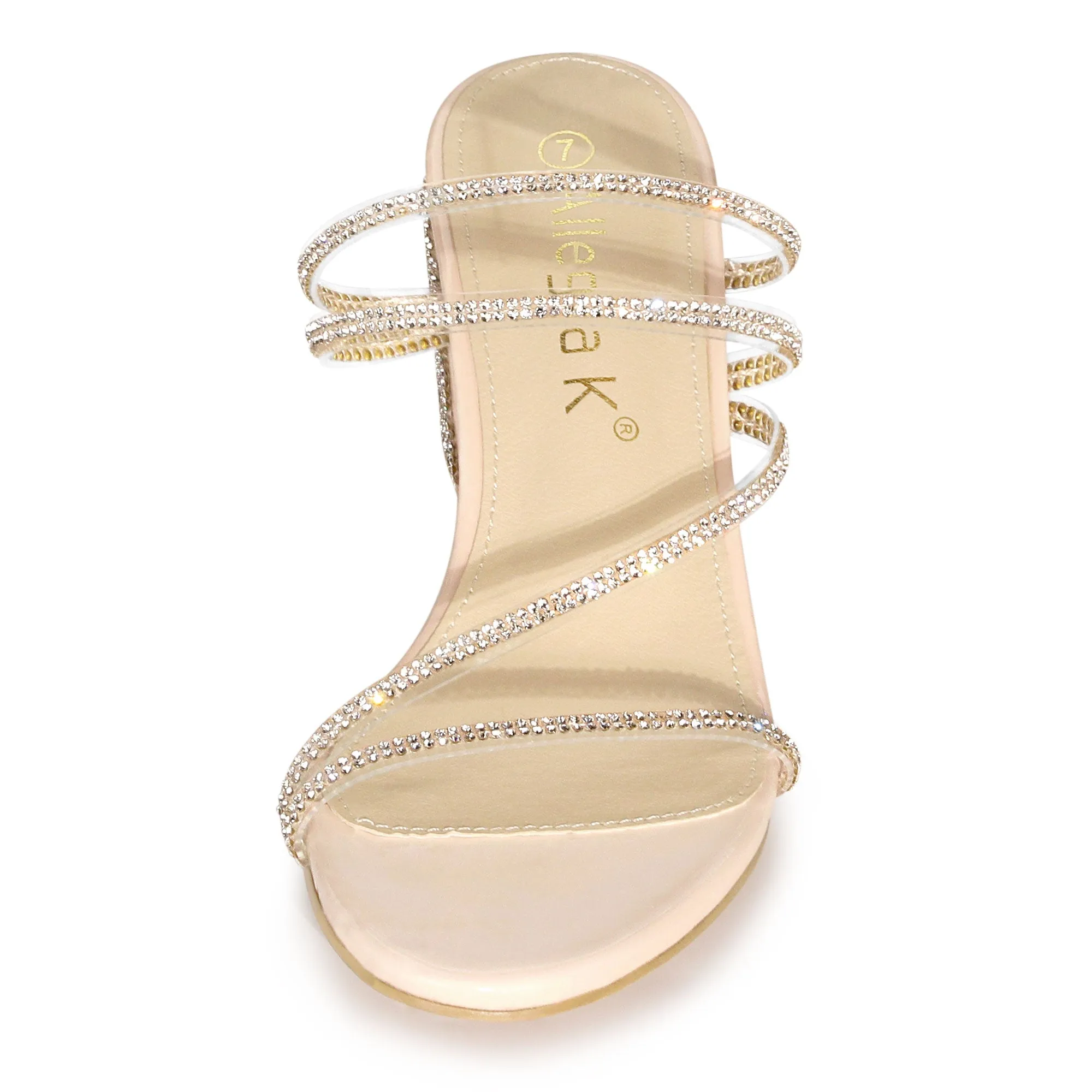 Strappy Rhinestone Block Heel Slide Sandals sold by Allegra K product image thumbnail 4