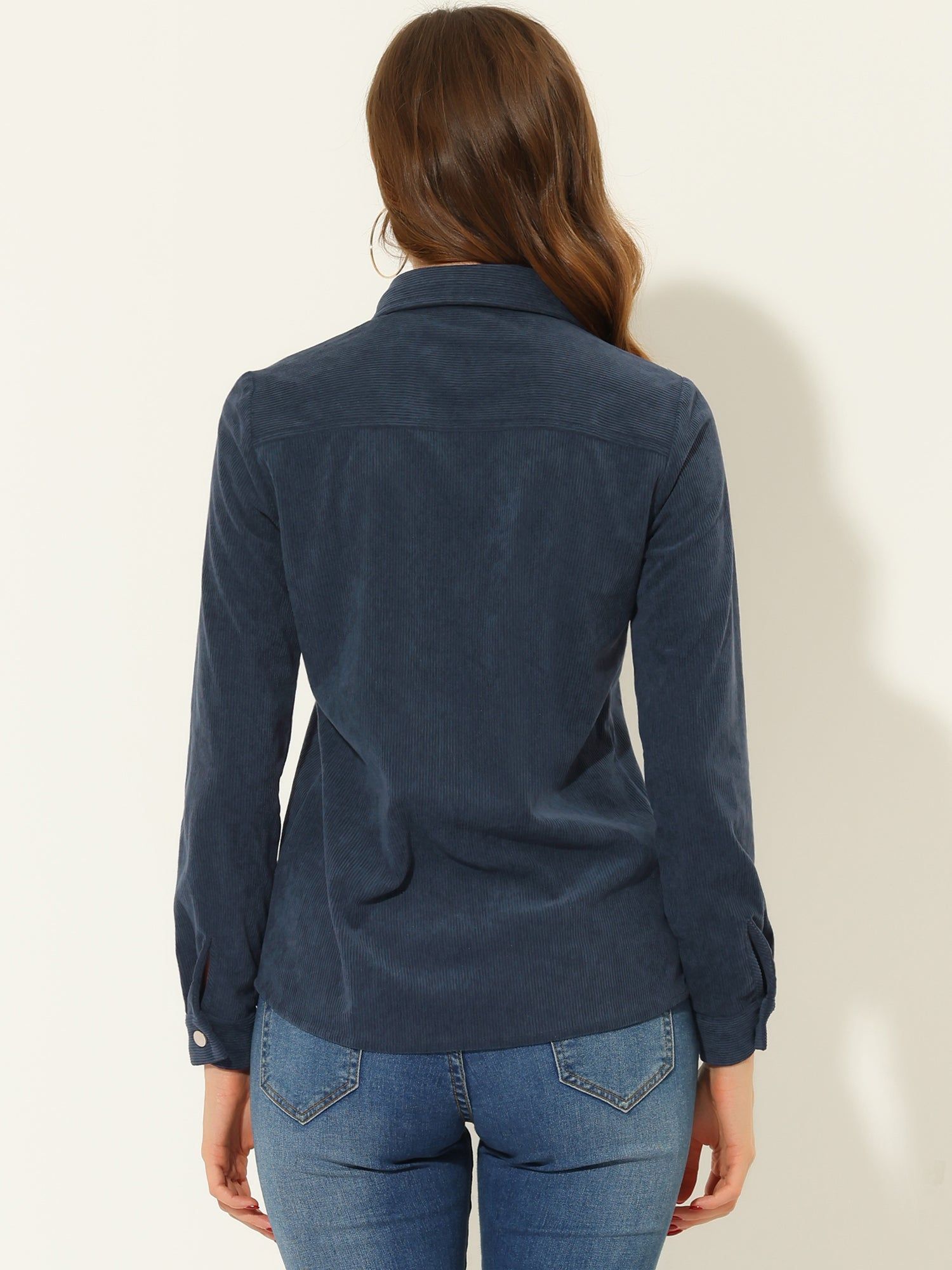 Corduroy Shirt Casual Point Collar Button Down Jacket Tops sold by Allegra K product image thumbnail 3