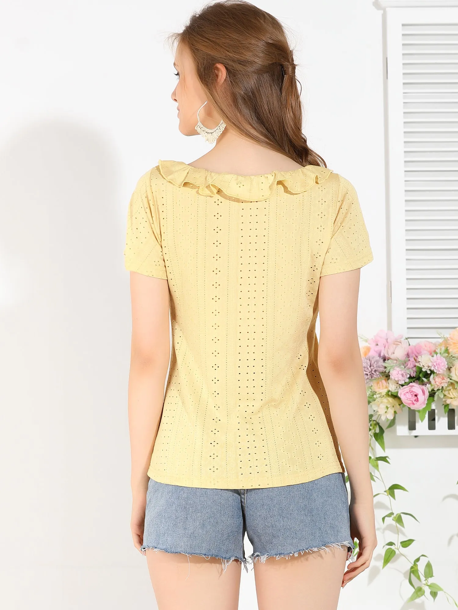 Boho T-shirt Ruffle Round Neck Short Sleeve Summer Top sold by Allegra K product image thumbnail 5