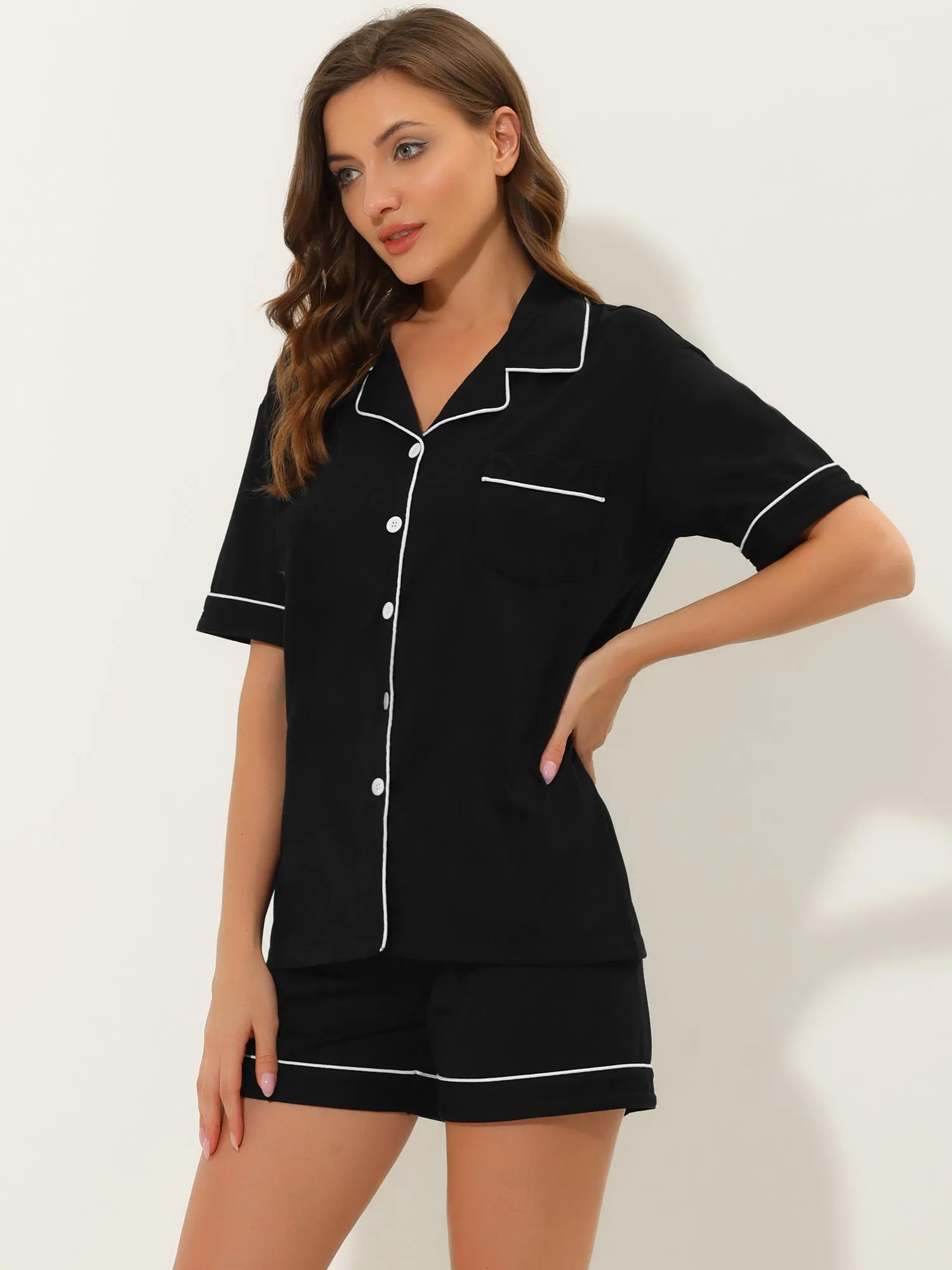 Lounge Sleepwear Button Down Shirt Shorts Summer Pajamas Sets sold by Allegra K product image thumbnail 2