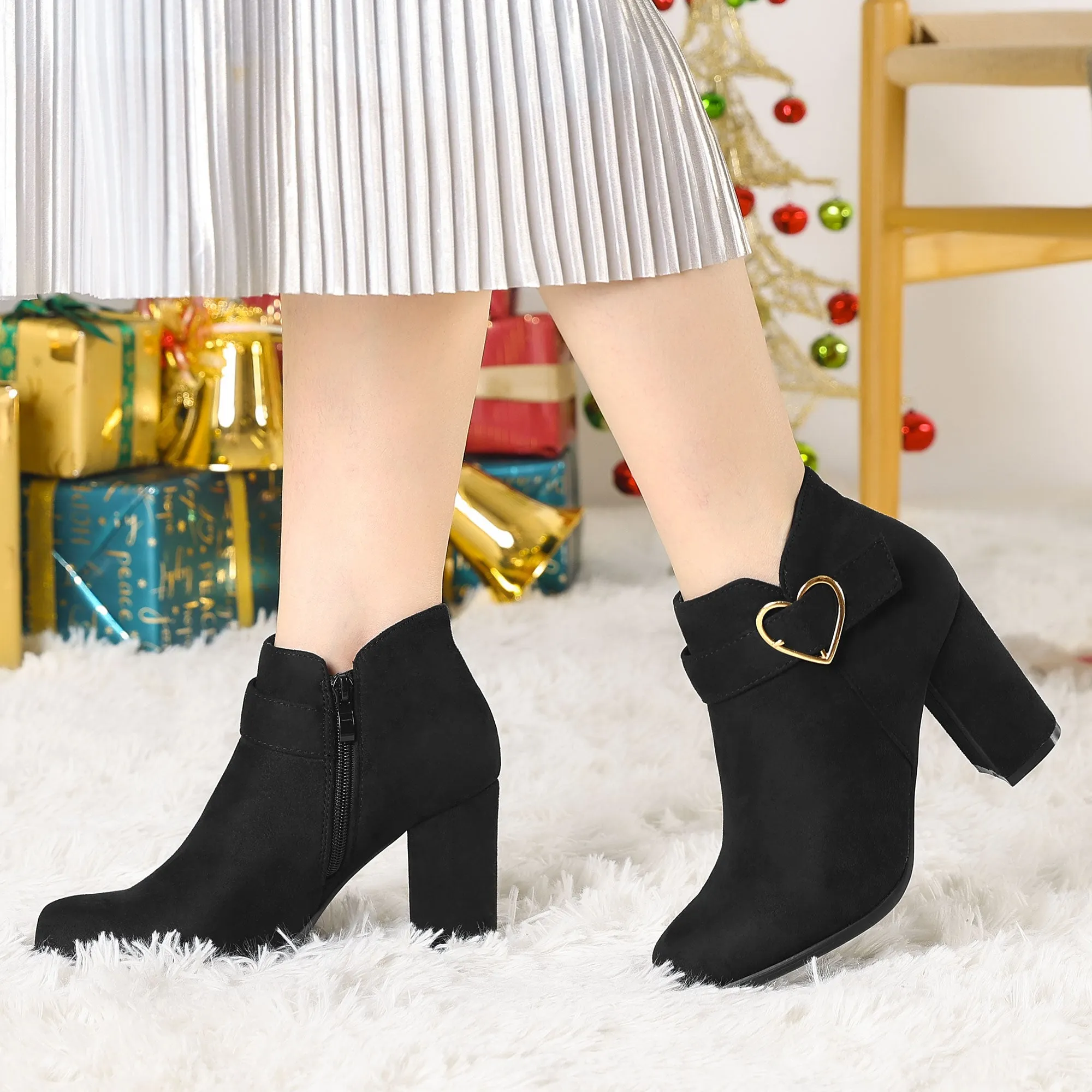 Buckle Side Zip Chunky Heel Ankle Boots sold by Allegra K product image thumbnail 3