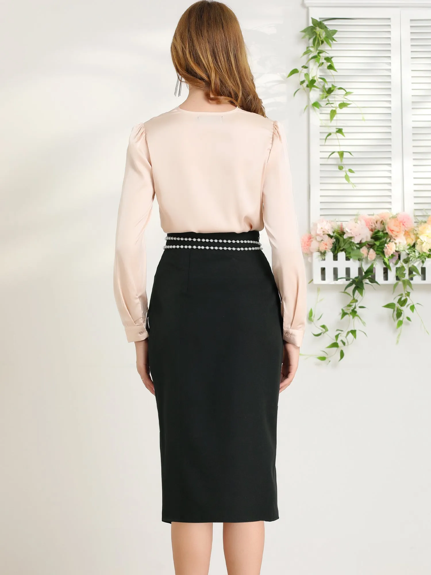 Pencil Work Slit High Waist Below Knee Skirt sold by Allegra K product image thumbnail 3