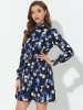 Floral Print Long Sleeve High Neck Ruffle Smocked Mini Dress sold by Allegra K