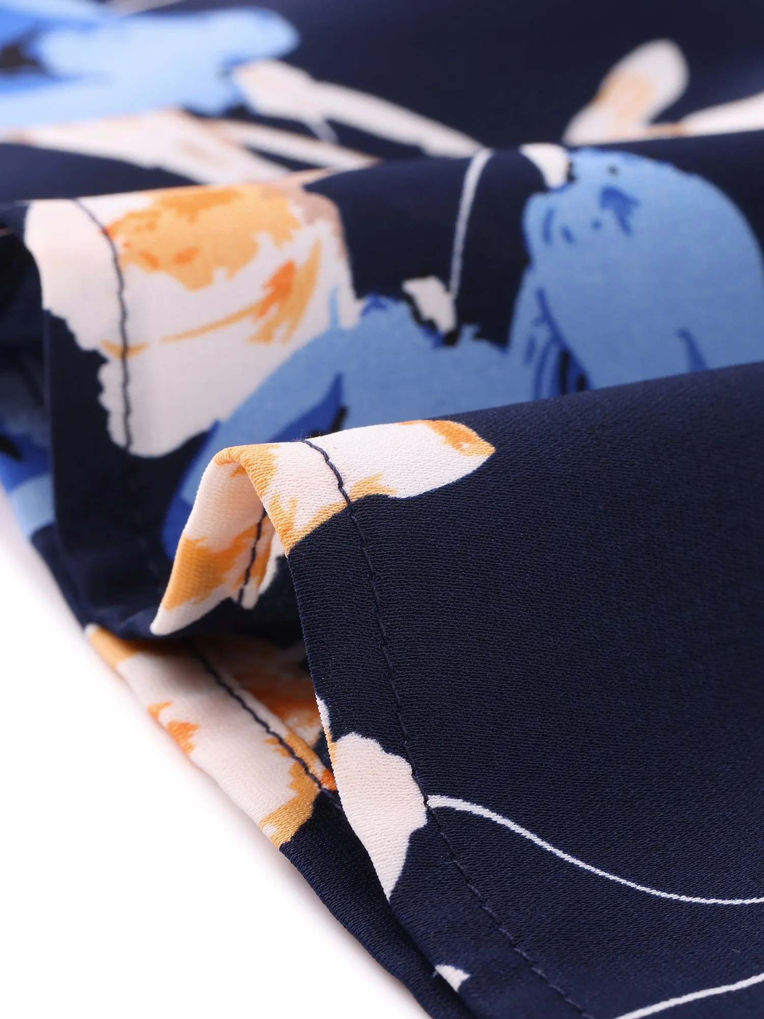 Floral Print Long Sleeve High Neck Ruffle Smocked Mini Dress sold by Allegra K product image thumbnail 4