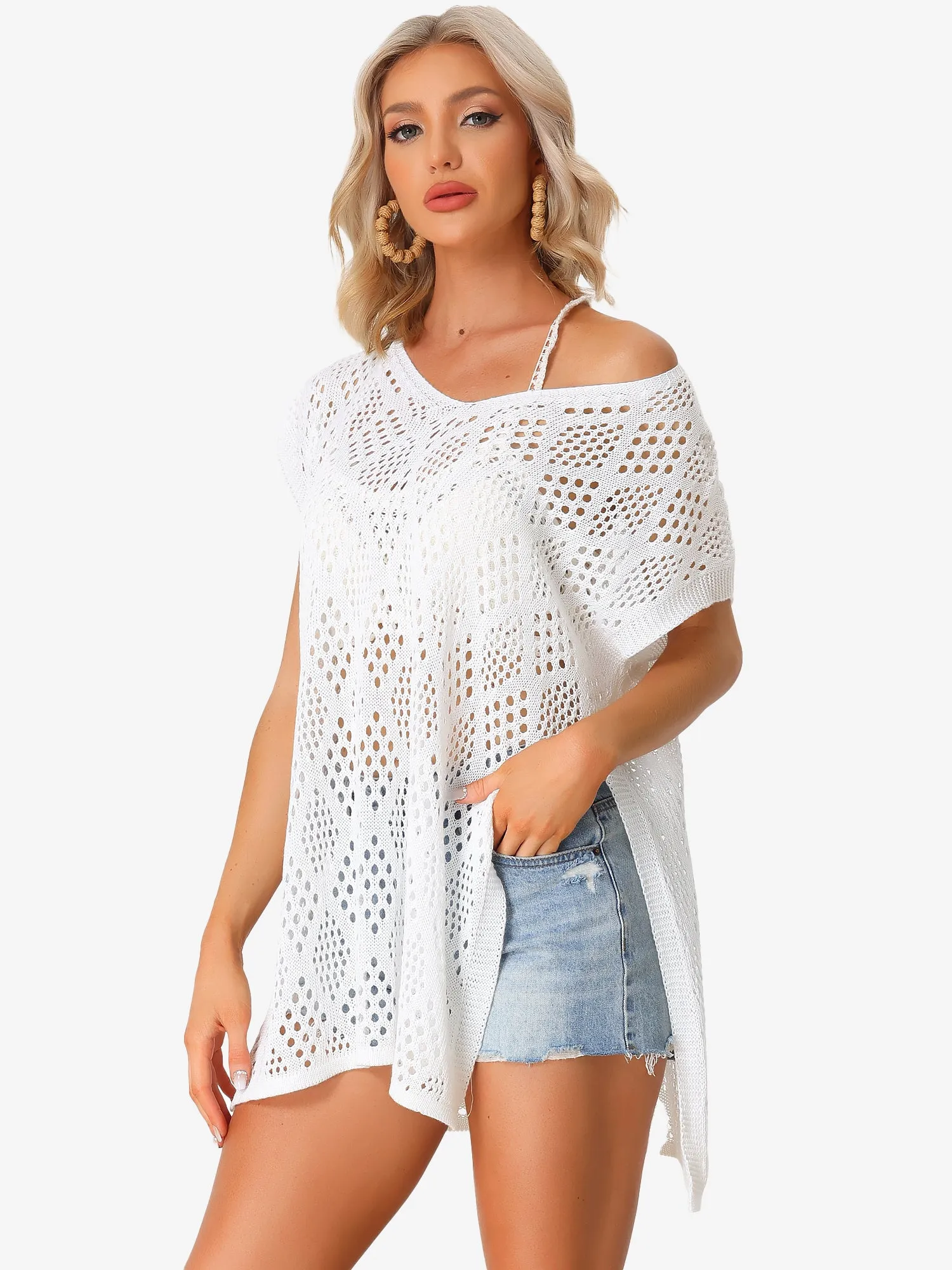 Casual Swim Bikini Beach Mesh Coverup Tunic Crochet Cover Up sold by Allegra K
