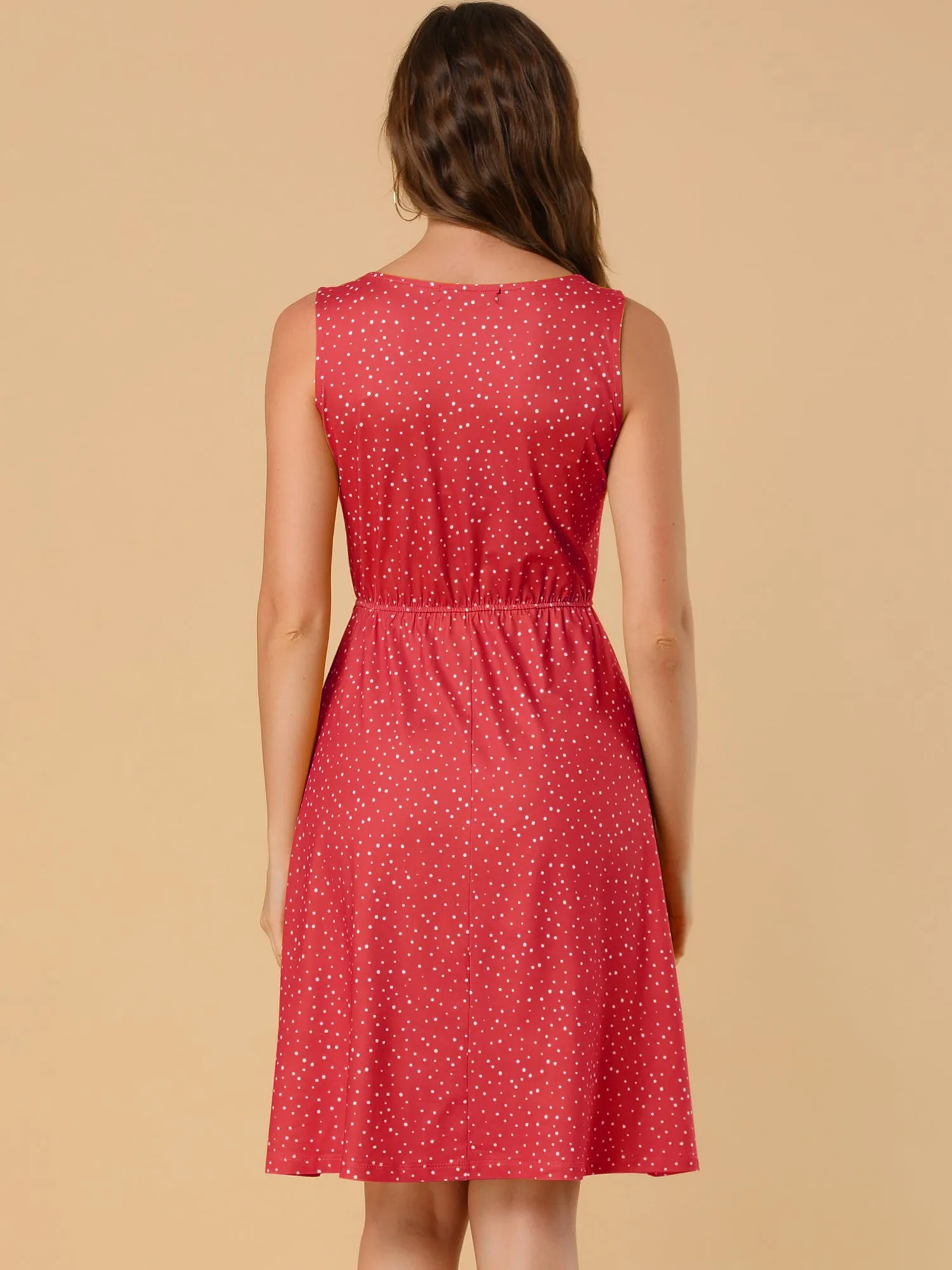Polka Dots Sleeveless Dress Elastic Waist Midi Sundress with Pockets sold by Allegra K product image thumbnail 5