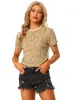 Glitter Sequin Velvet Crew Neck Short Sleeve Party Clubwear Blouse sold by Allegra K