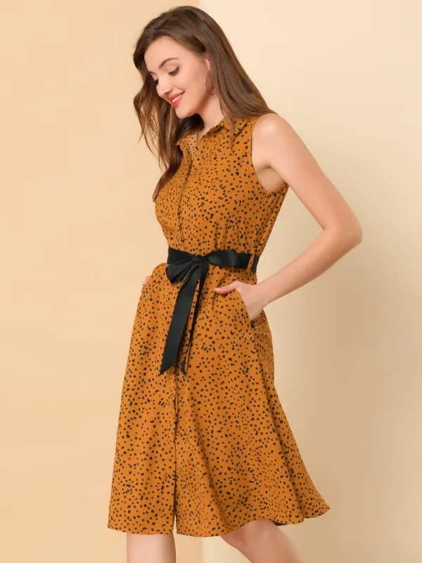 Sleeveless Polka Dots Midi Shirt Dress sold by Allegra K