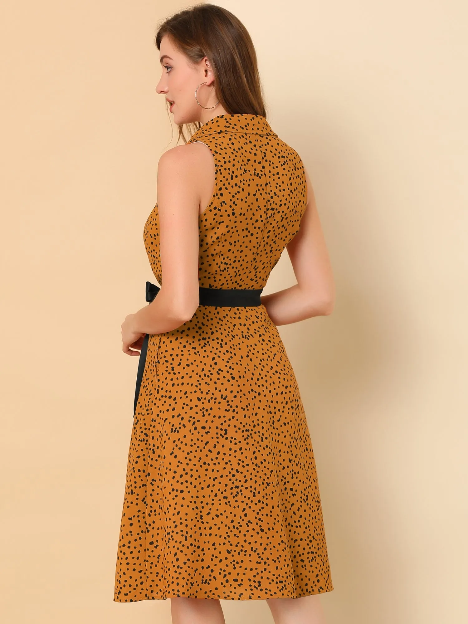 Sleeveless Polka Dots Midi Shirt Dress sold by Allegra K product image thumbnail 4