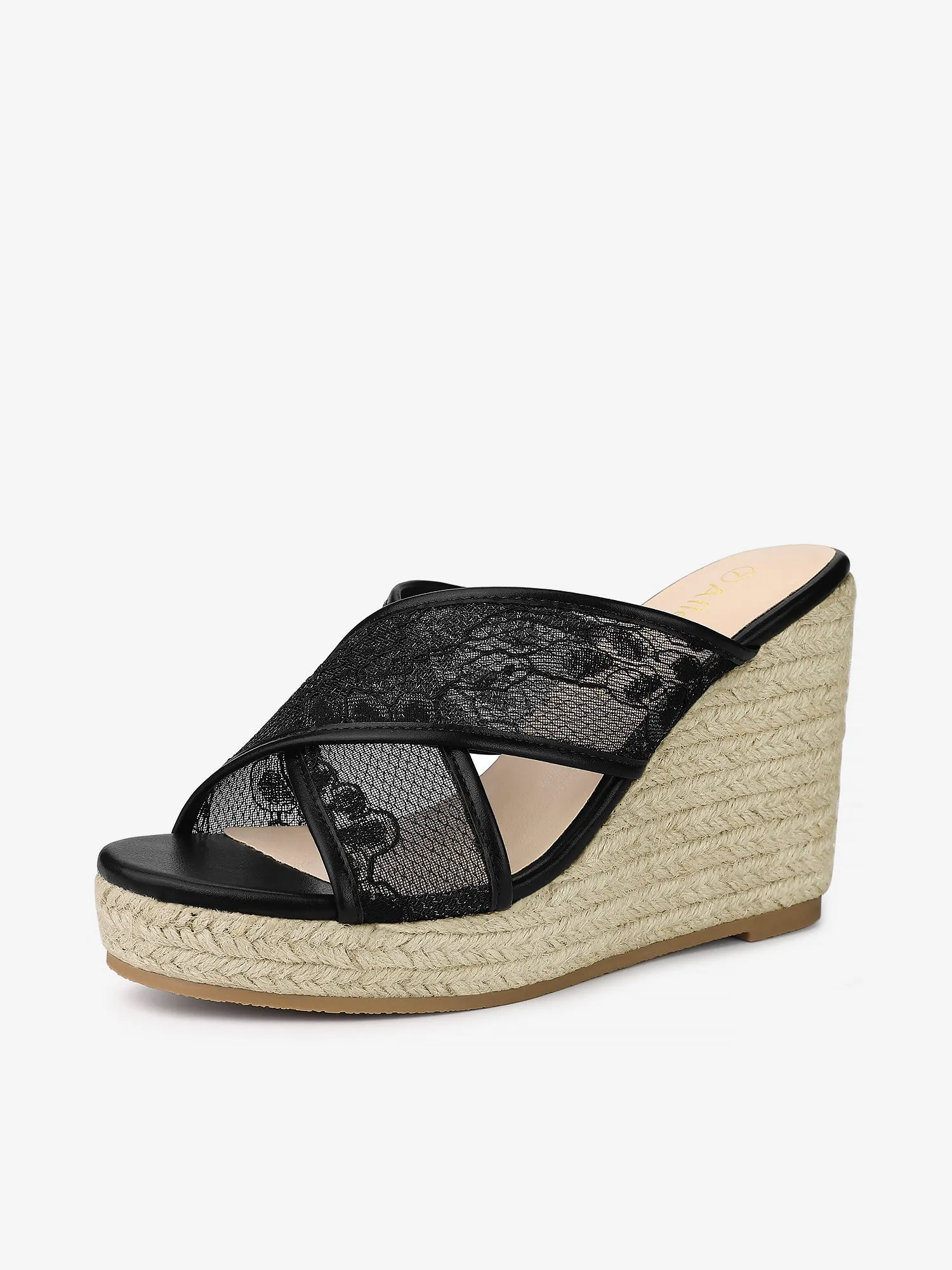 Lace Crisscross Strap Slide Wedge Espadrilles Sandals sold by Allegra K