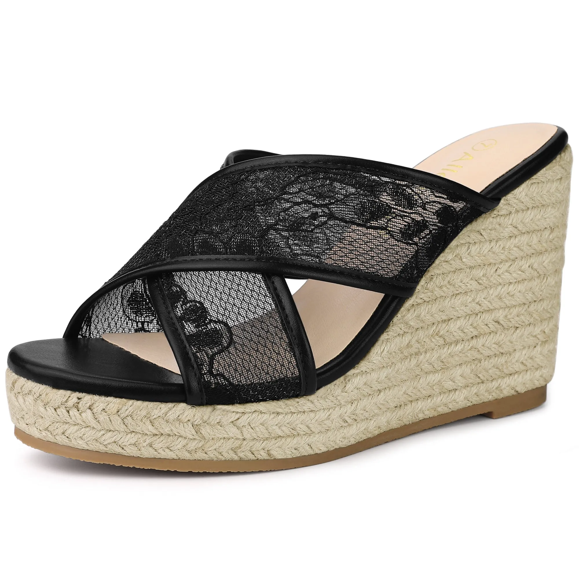 Lace Crisscross Strap Slide Wedge Espadrilles Sandals sold by Allegra K product image thumbnail 2