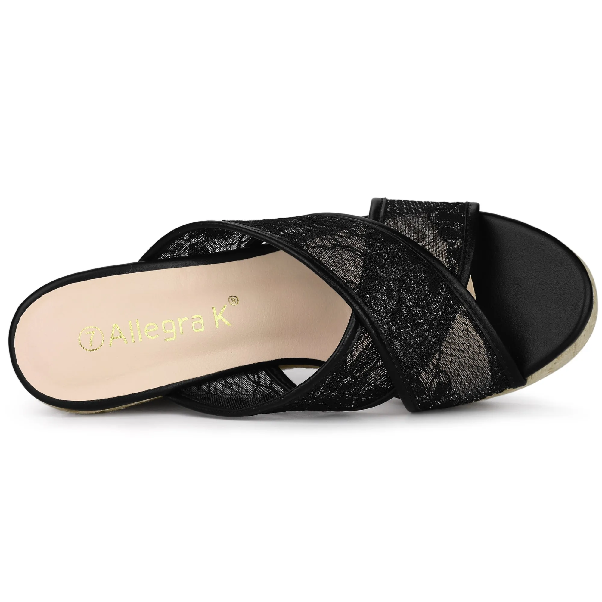 Lace Crisscross Strap Slide Wedge Espadrilles Sandals sold by Allegra K product image thumbnail 5