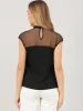Mesh Cap Sleeve Keyhole Back Retro Vintage Blouse Top sold by Allegra K
