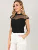 Mesh Cap Sleeve Keyhole Back Retro Vintage Blouse Top sold by Allegra K