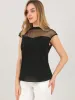 Mesh Cap Sleeve Keyhole Back Retro Vintage Blouse Top sold by Allegra K