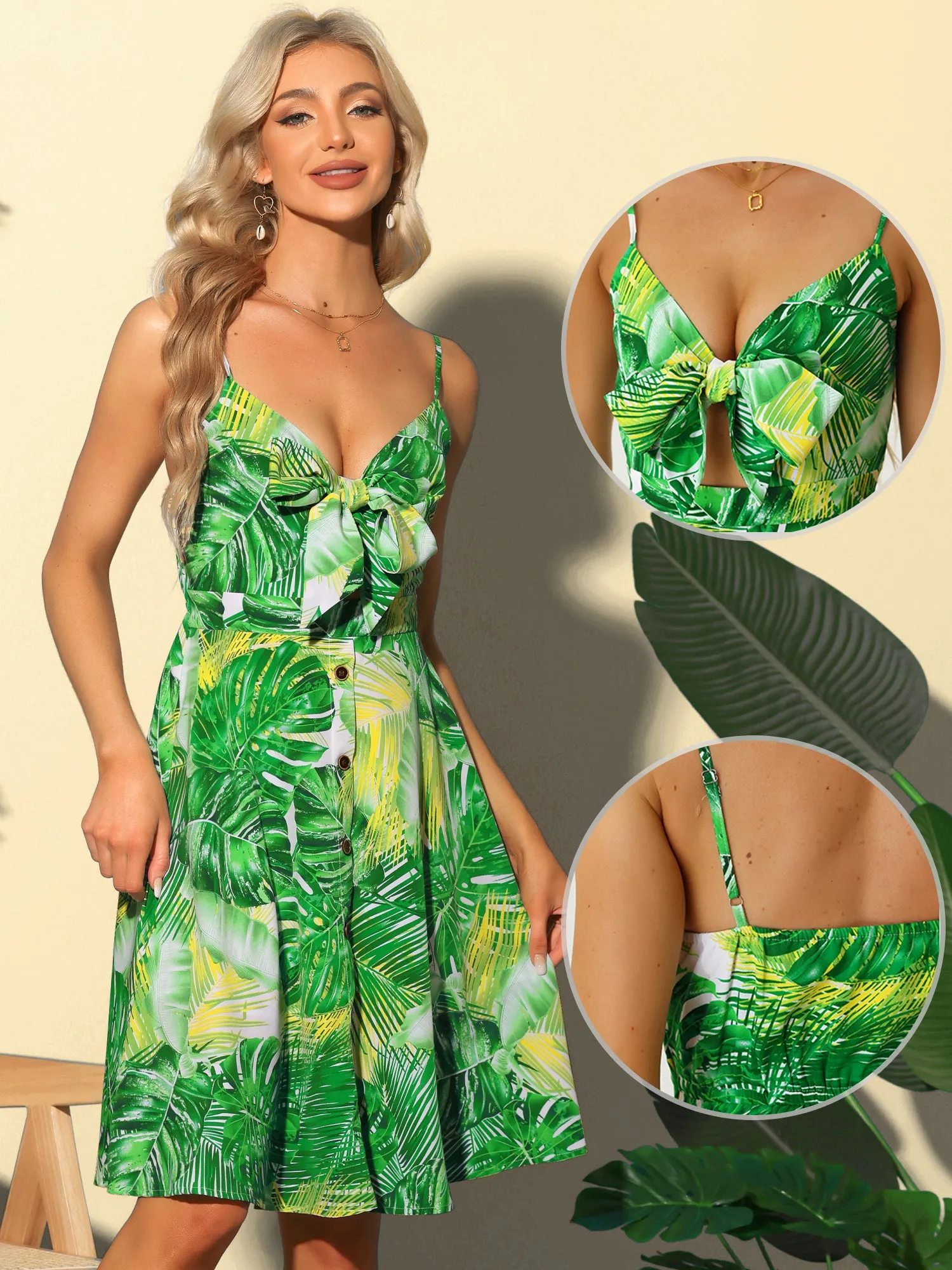 Tie Knot Tropical Print Twist Front Sleeveless Midi Cami Dress Sundress sold by Allegra K product image thumbnail 2