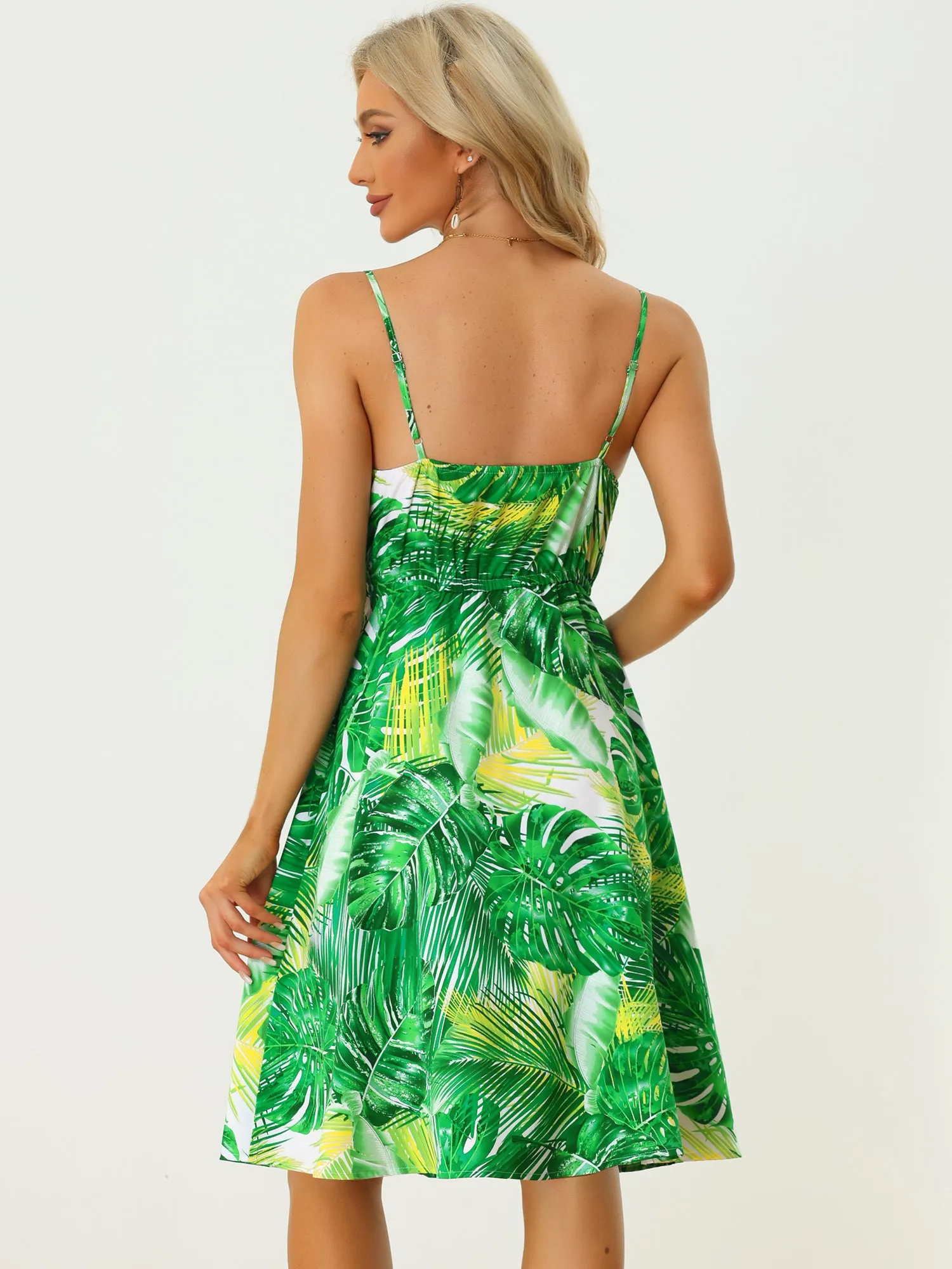 Tie Knot Tropical Print Twist Front Sleeveless Midi Cami Dress Sundress sold by Allegra K product image thumbnail 4