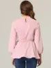 Mock Neck Asymmetrical Ruffle Hem Belted Peplum Chiffon Blouse sold by Allegra K