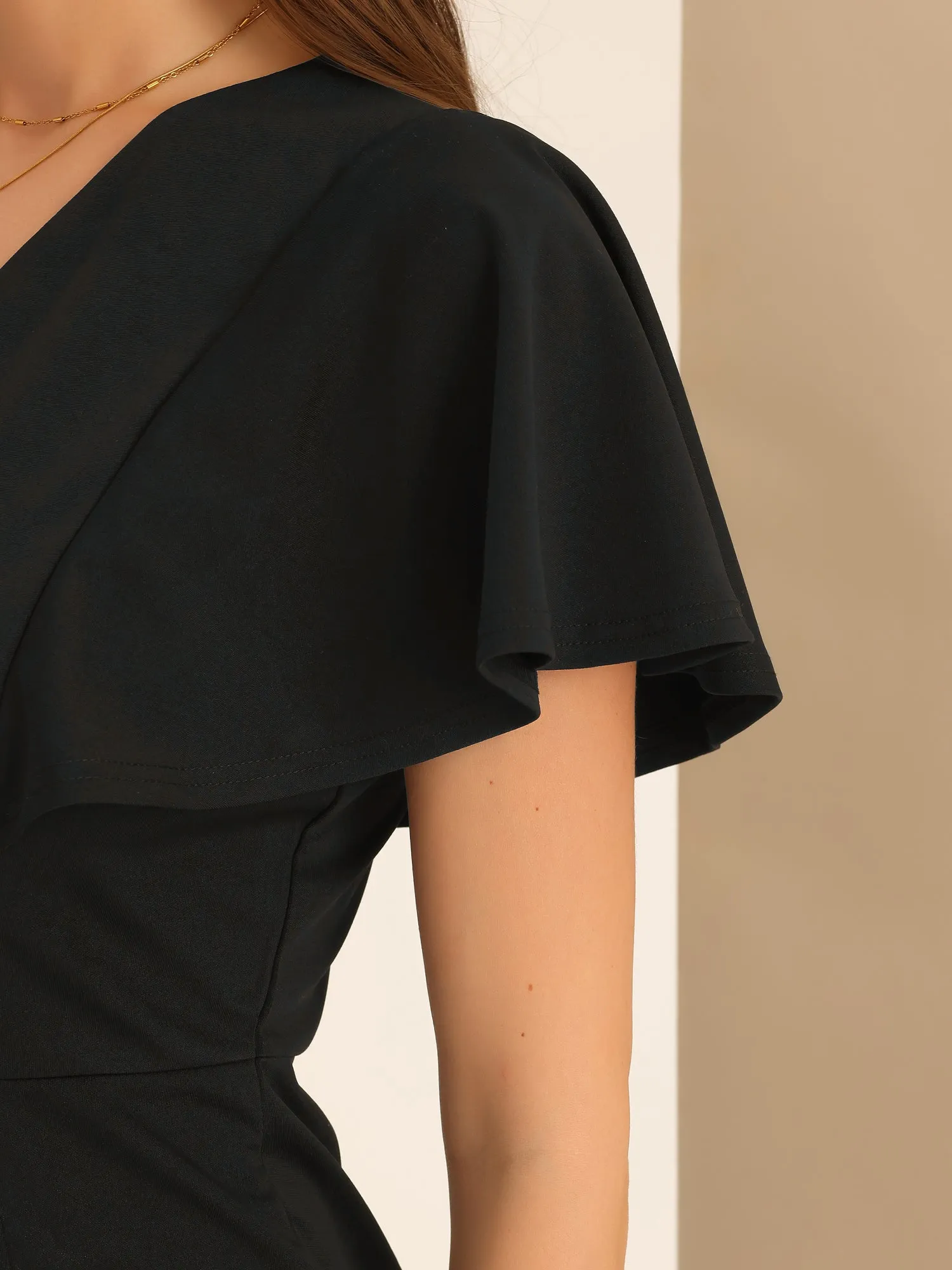 Pencil V Neck Flare Sleeve Wear to Work Sheath Midi Dress sold by Allegra K product image thumbnail 4