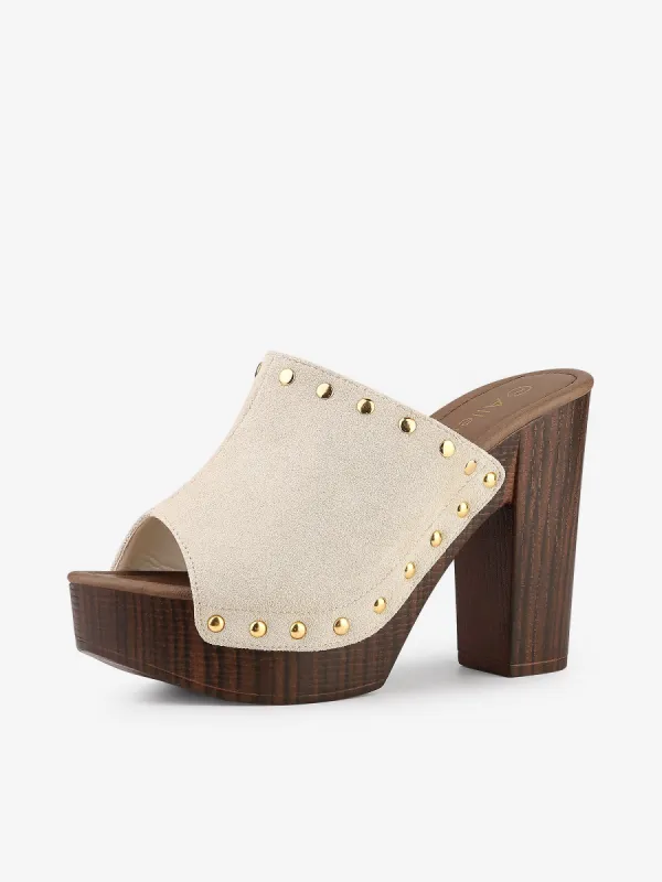 Open Toe Platform Block Heel Slides Sandals made by Allegra K