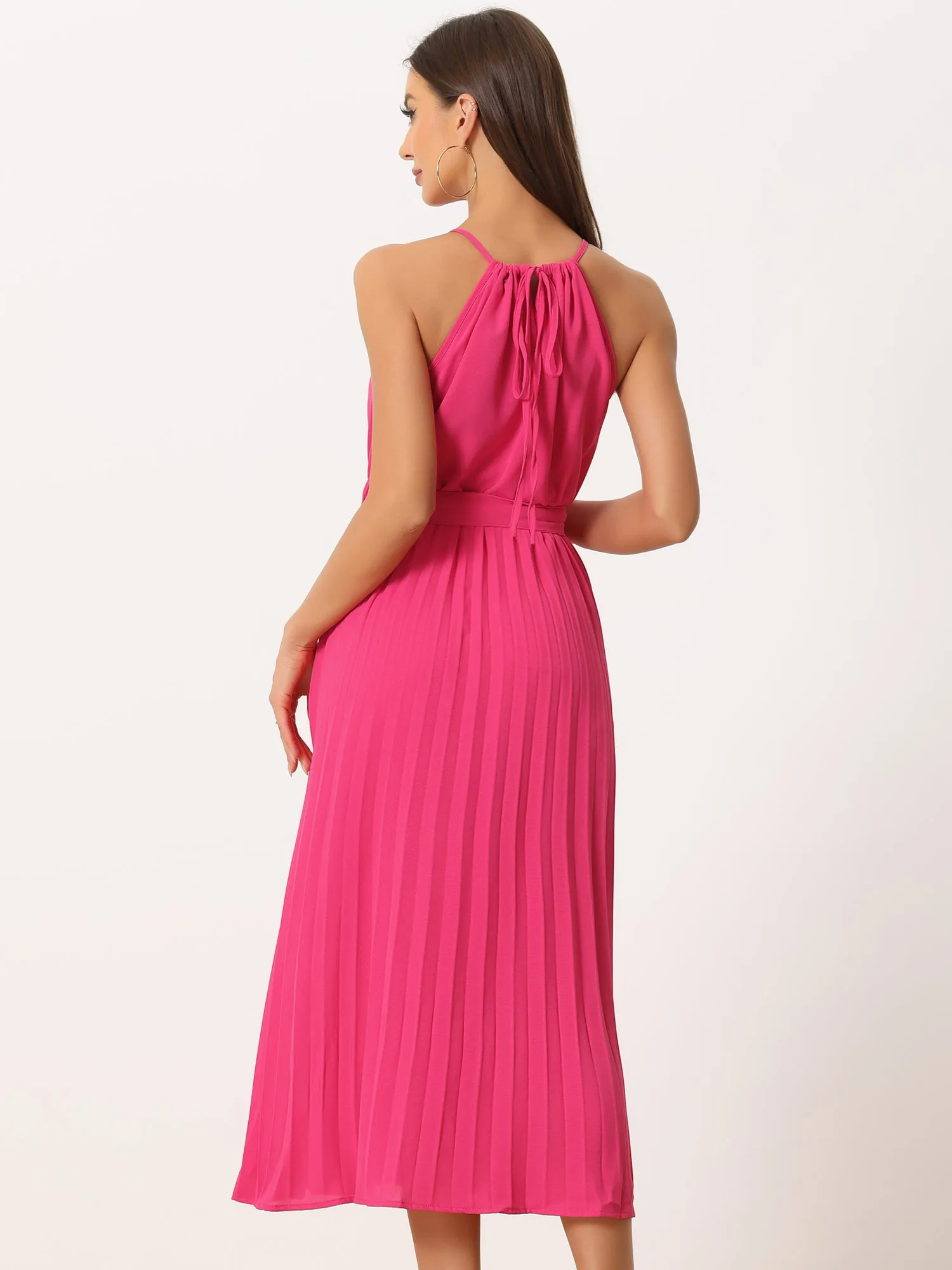 Women's Sleeveless Halter Neck Belted A-Line Cocktail Pleated Dress sold by Allegra K product image thumbnail 3