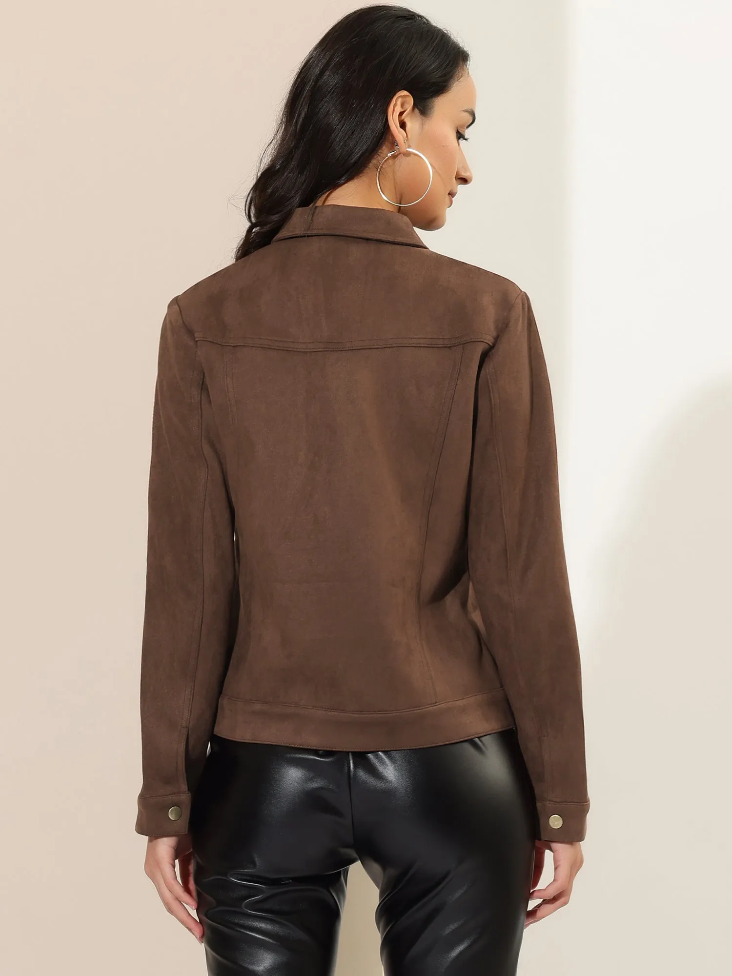 Turn-Down Collar Flap Pocket Snap Button Faux Suede Jacket sold by Allegra K product image thumbnail 4