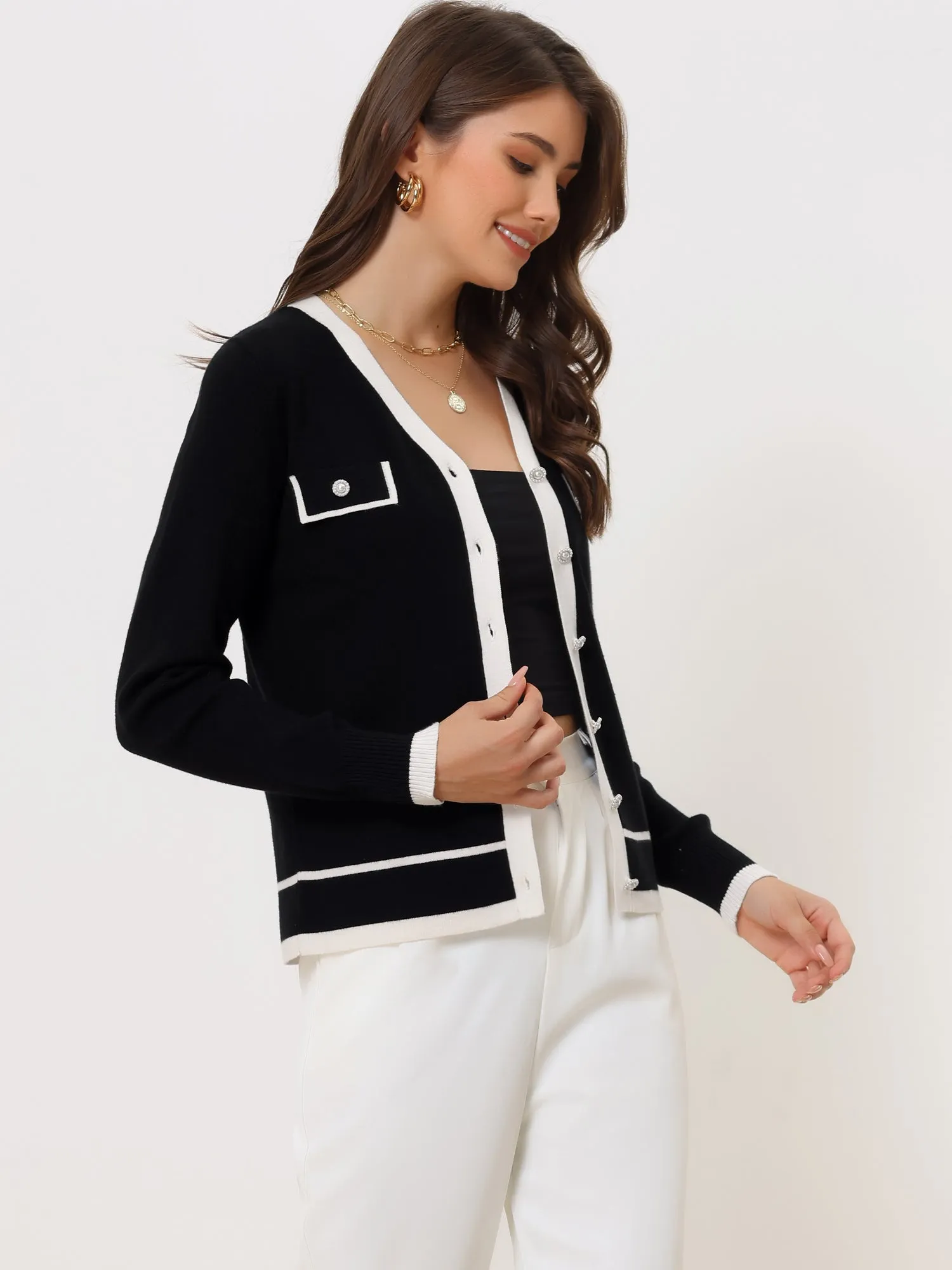 Long Sleeve Button Down Classic V Neck Sweater Knit Cardigan sold by Allegra K product image thumbnail 3