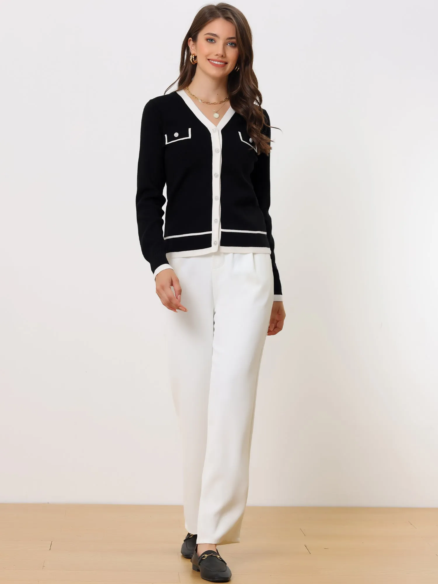 Long Sleeve Button Down Classic V Neck Sweater Knit Cardigan sold by Allegra K product image thumbnail 2