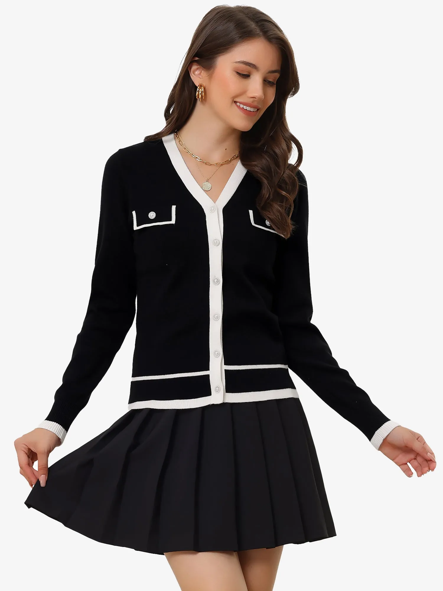 Long Sleeve Button Down Classic V Neck Sweater Knit Cardigan sold by Allegra K