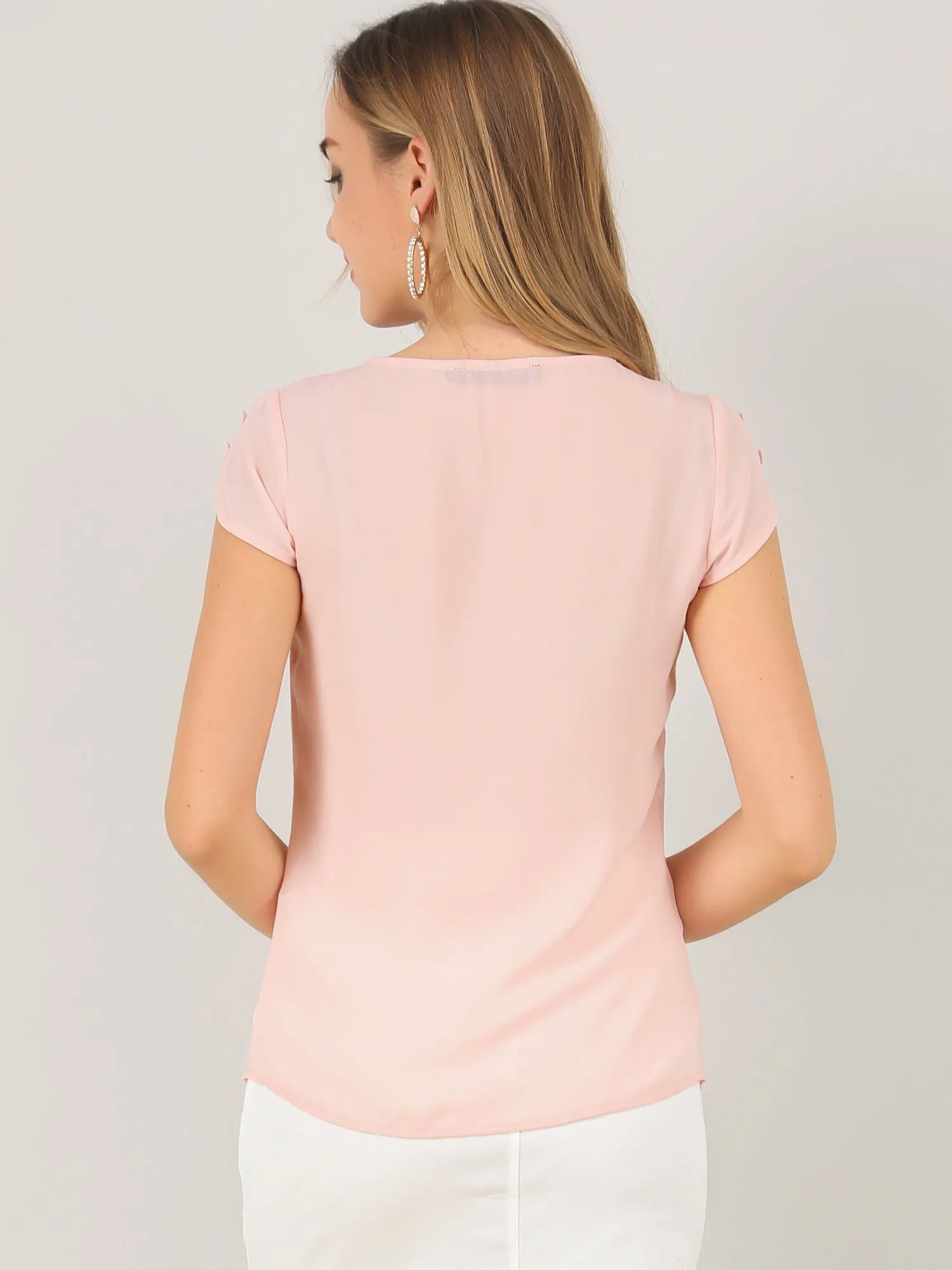 Pleated Chiffon Short Sleeve Casual Work Office Blouse sold by Allegra K product image thumbnail 5