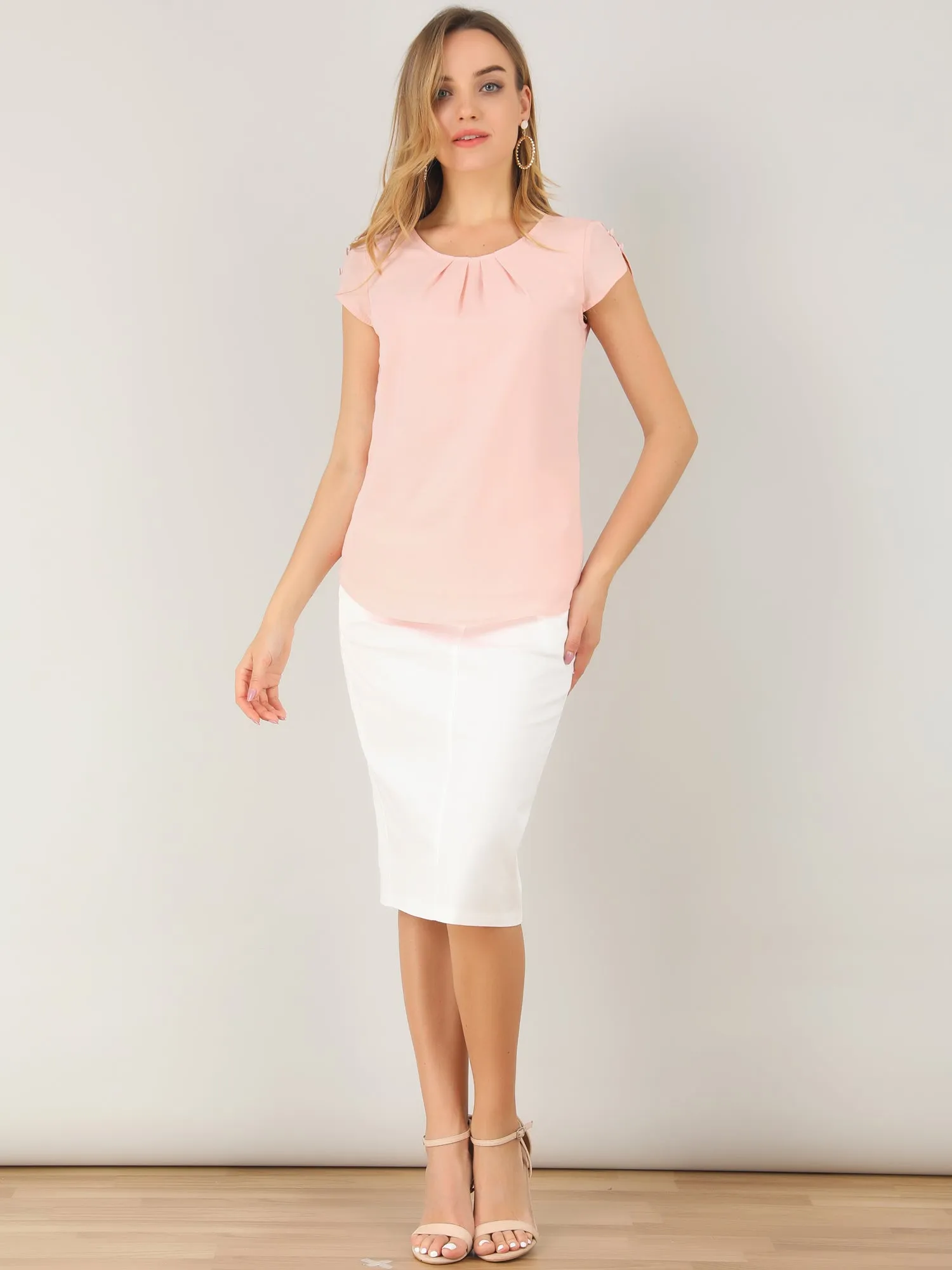 Pleated Chiffon Short Sleeve Casual Work Office Blouse sold by Allegra K product image thumbnail 3