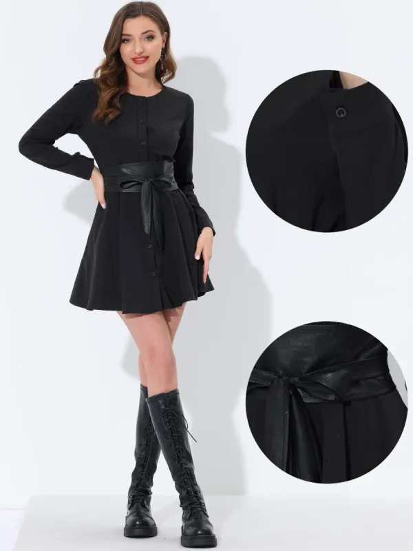 Casual Long Sleeve Round Neck Button Down Belted Shirt Dresses sold by Allegra K