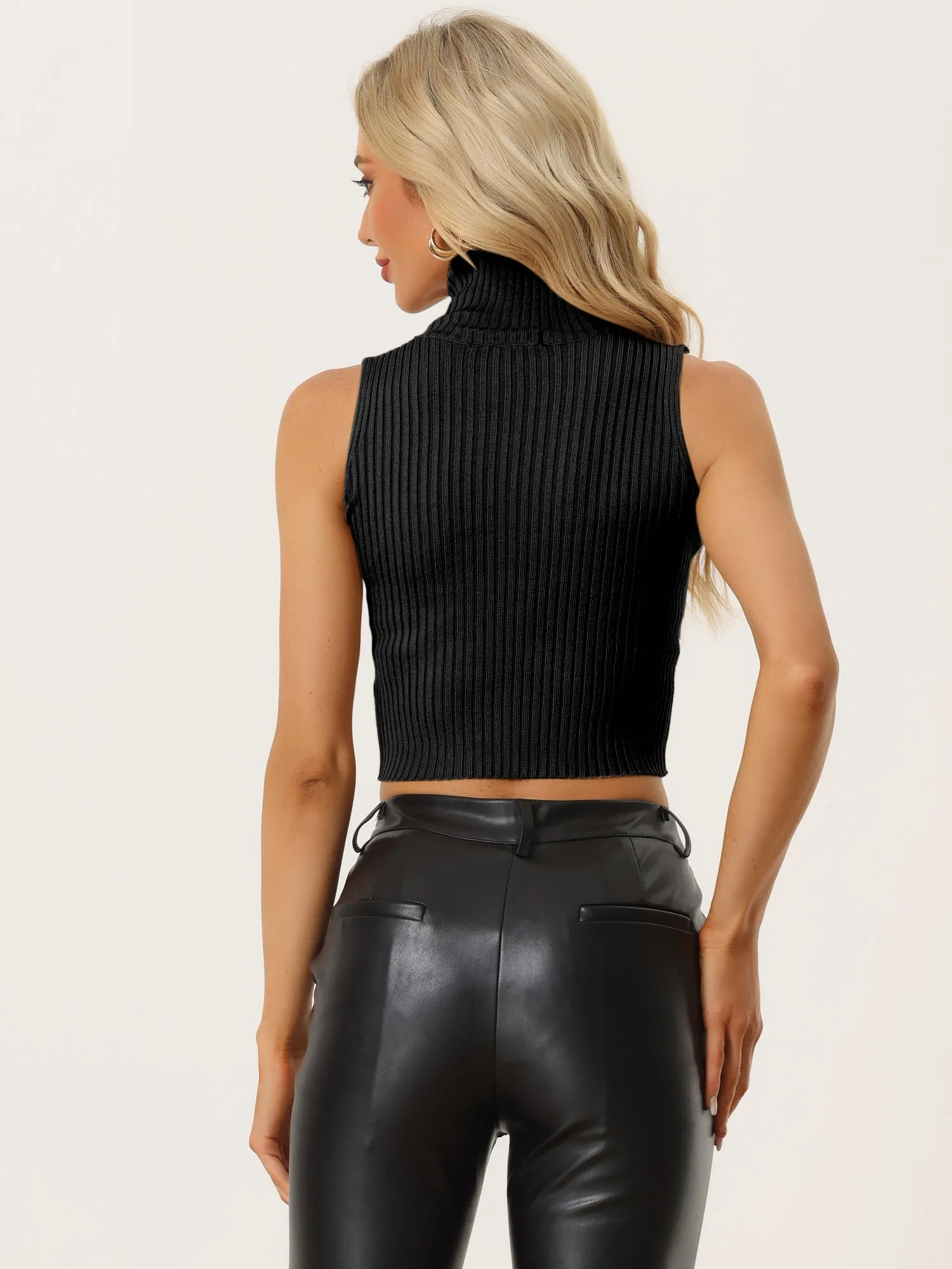 Mock Neck Cutout Pullover Sleeveless Crop Sweater Top sold by Allegra K product image thumbnail 3