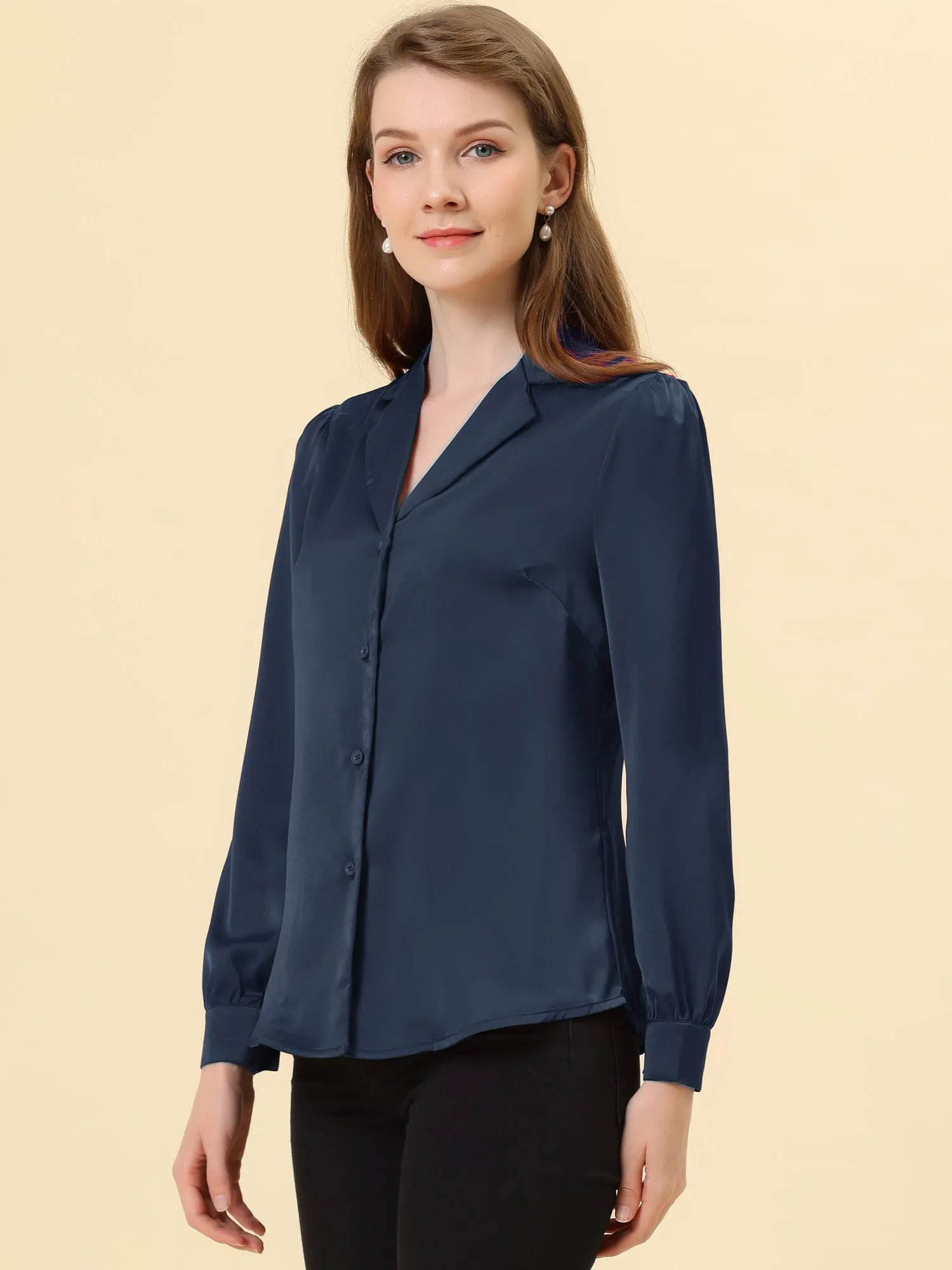 Long Sleeve Work Office Satin Button Down Shirt sold by Allegra K product image thumbnail 2