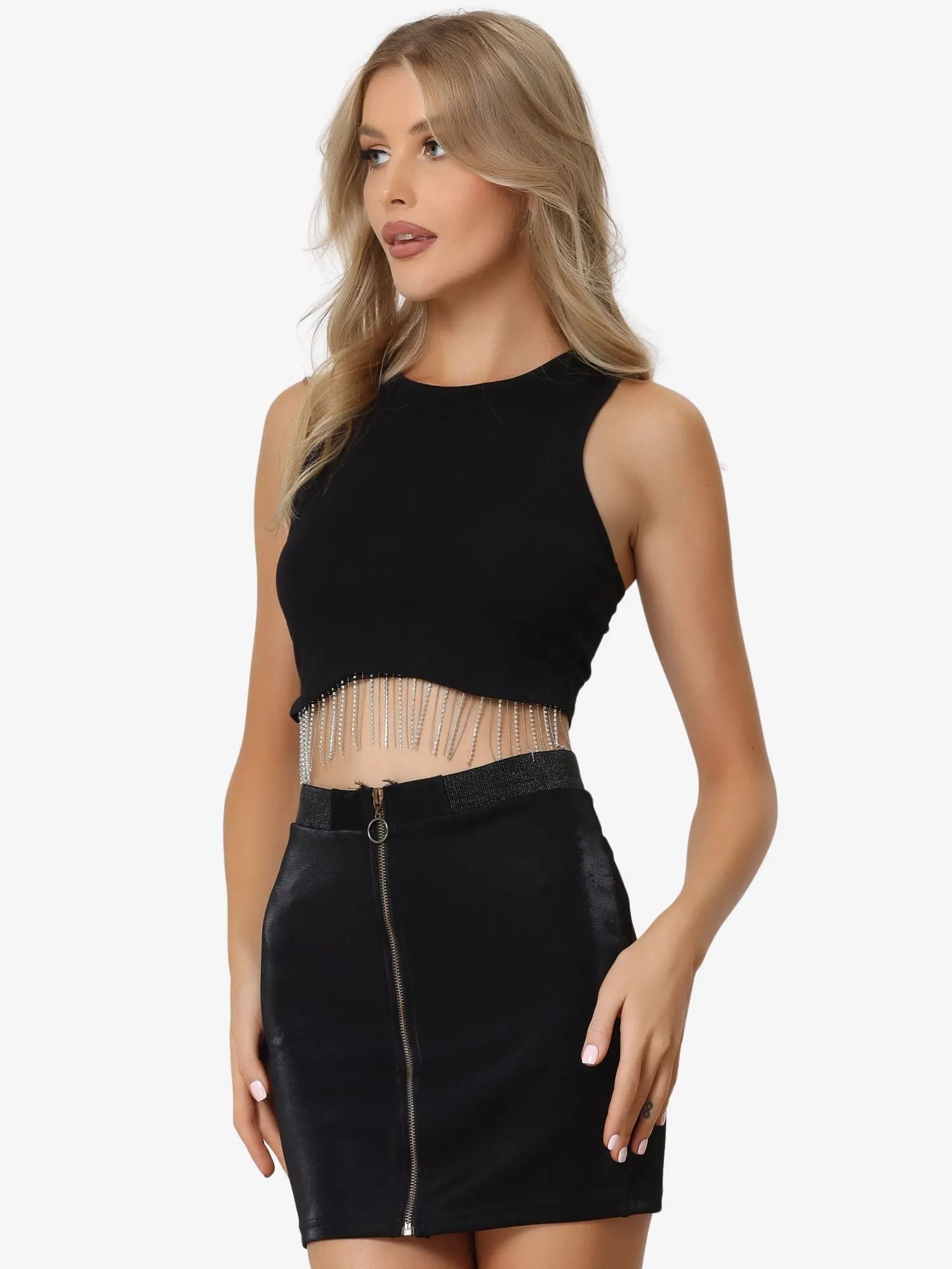 Sleeveless Summer Casual Tassel Cropped Top sold by Allegra K