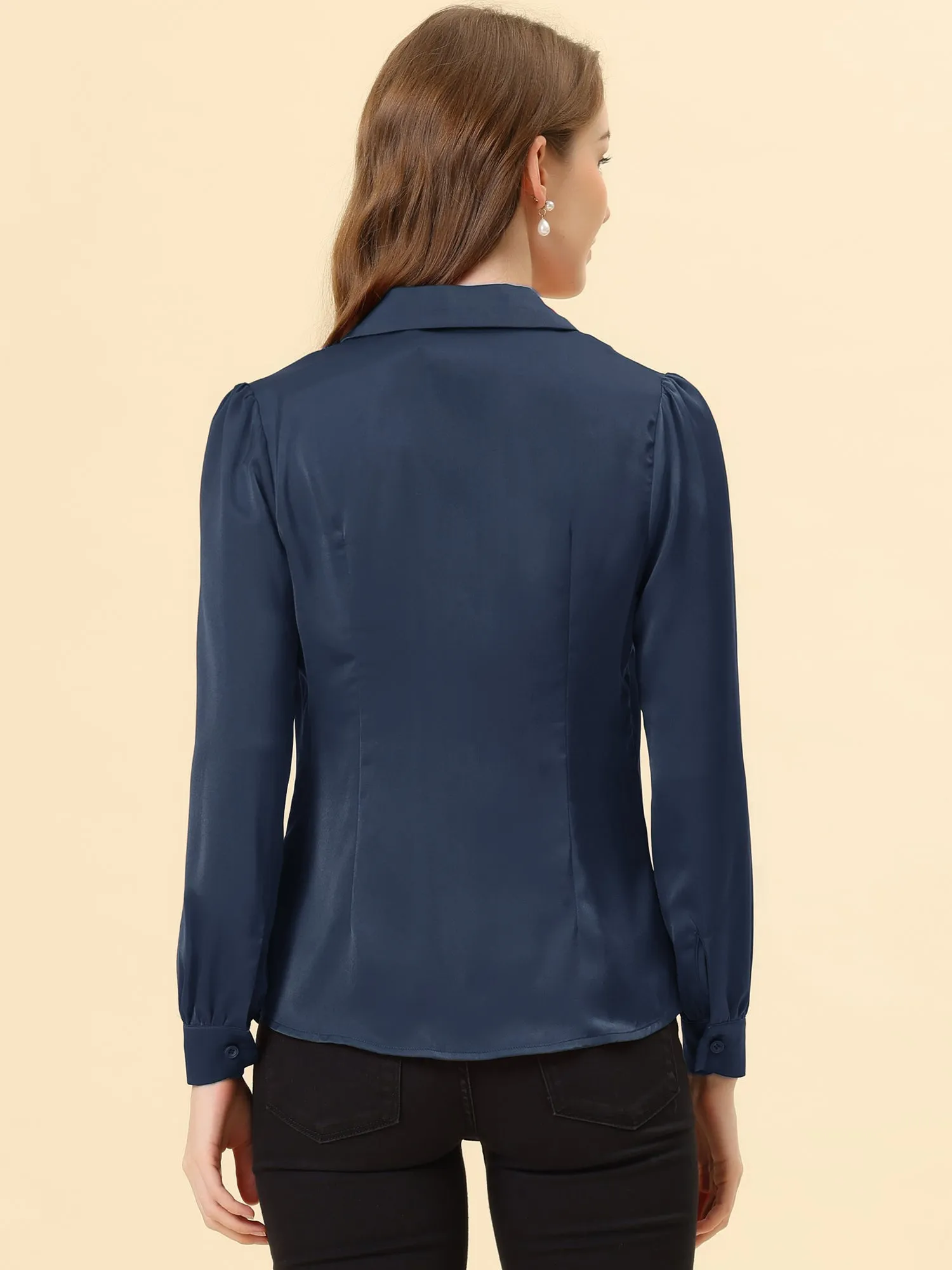 Long Sleeve Work Office Satin Button Down Shirt sold by Allegra K product image thumbnail 3