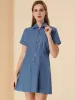 Short Sleeve Zipper Front Belt Cotton Pocket Denim Dress sold by Allegra K