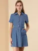 Short Sleeve Zipper Front Belt Cotton Pocket Denim Dress sold by Allegra K