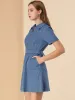 Short Sleeve Zipper Front Belt Cotton Pocket Denim Dress sold by Allegra K