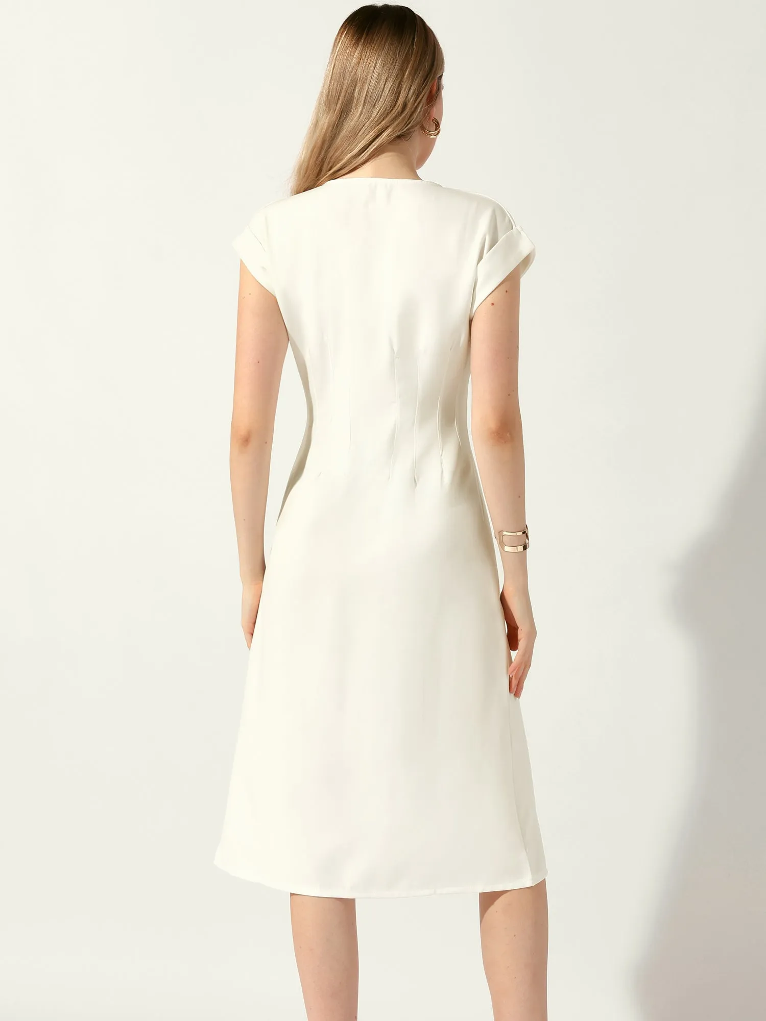 Zipper Front Round Neck Cap Sleeve Front Split Midi Dress sold by Allegra K product image thumbnail 3