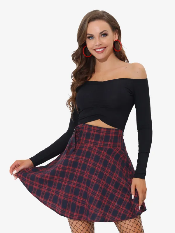 School Plaid Cotton Mini Tartan Skater Skirt sold by Allegra K