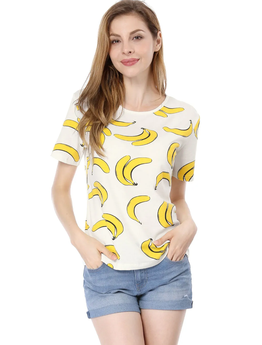 Summer Fruit Print Top Round Neck Short Sleeve Cute T-Shirt sold by Allegra K product image thumbnail 3